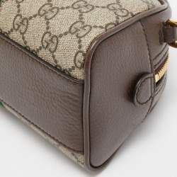 Pre Owned Gucci Beige/Brown GG Supreme Canvas and Leather Mini Ophidia Satchel