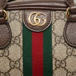 Pre Owned Gucci Beige/Brown GG Supreme Canvas and Leather Mini Ophidia Satchel