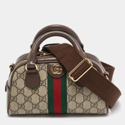 Pre Owned Gucci Beige/Brown GG Supreme Canvas and Leather Mini Ophidia Satchel