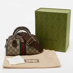 Pre Owned Gucci Beige/Brown GG Supreme Canvas and Leather Mini Ophidia Satchel