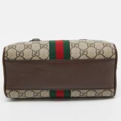 Pre Owned Gucci Beige/Brown GG Supreme Canvas and Leather Mini Ophidia Satchel