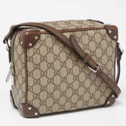 Pre Owned Gucci Brown/Beige GG Supreme Canvas and Leather Square Messenger Bag