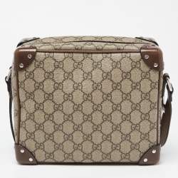 Pre Owned Gucci Brown/Beige GG Supreme Canvas and Leather Square Messenger Bag
