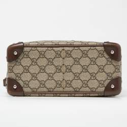 Pre Owned Gucci Brown/Beige GG Supreme Canvas and Leather Square Messenger Bag