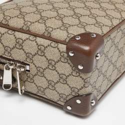 Pre Owned Gucci Brown/Beige GG Supreme Canvas and Leather Square Messenger Bag