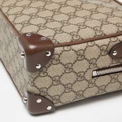 Pre Owned Gucci Brown/Beige GG Supreme Canvas and Leather Square Messenger Bag