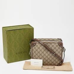 Pre Owned Gucci Brown/Beige GG Supreme Canvas and Leather Square Messenger Bag