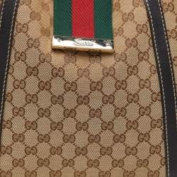 Pre Owned Gucci Beige/Black GG Canvas and Leather Medium New Ladies Web Tote  