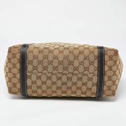 Pre Owned Gucci Beige/Black GG Canvas and Leather Medium New Ladies Web Tote  