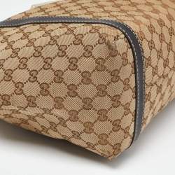 Pre Owned Gucci Beige/Black GG Canvas and Leather Medium New Ladies Web Tote  