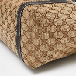 Pre Owned Gucci Beige/Black GG Canvas and Leather Medium New Ladies Web Tote  