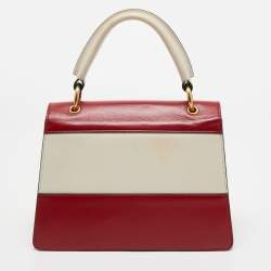 Pre Owned Gucci Red/Off White Leather Small Queen Margaret Top Handle Bag