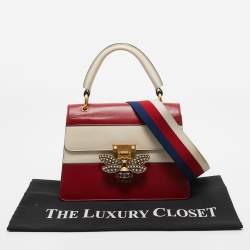 Pre Owned Gucci Red/Off White Leather Small Queen Margaret Top Handle Bag