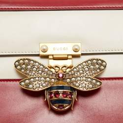 Pre Owned Gucci Red/Off White Leather Small Queen Margaret Top Handle Bag