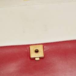 Pre Owned Gucci Red/Off White Leather Small Queen Margaret Top Handle Bag