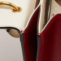Pre Owned Gucci Red/Off White Leather Small Queen Margaret Top Handle Bag