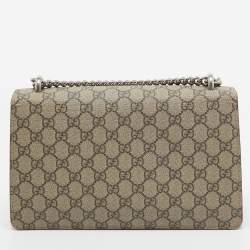 Pre Owned Gucci Red/Beige GG Supreme Canvas and Suede Small Dionysus Shoulder Bag