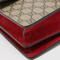 Pre Owned Gucci Red/Beige GG Supreme Canvas and Suede Small Dionysus Shoulder Bag
