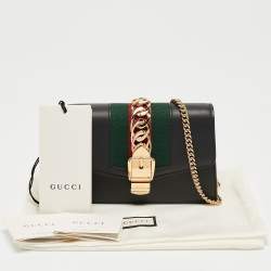 Pre Owned Gucci Black Leather Super Mini Sylvie Chain Shoulder Bag