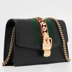 Pre Owned Gucci Black Leather Super Mini Sylvie Chain Shoulder Bag