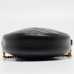 Pre Owned Gucci Black Matelassé Leather Mini GG Marmont Round Crossbody Bag