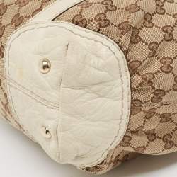 Pre Owned Gucci Beige/Off White GG Canvas and Leather Equestrian Horseshoe Satchel