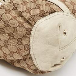 Pre Owned Gucci Beige/Off White GG Canvas and Leather Equestrian Horseshoe Satchel