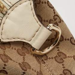 Pre Owned Gucci Beige/Off White GG Canvas and Leather Equestrian Horseshoe Satchel