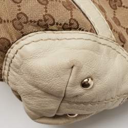 Pre Owned Gucci Beige/Off White GG Canvas and Leather Equestrian Horseshoe Satchel