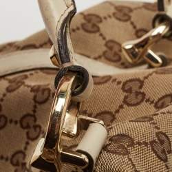 Pre Owned Gucci Beige/Off White GG Canvas and Leather Equestrian Horseshoe Satchel