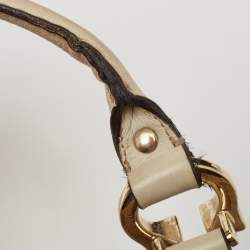 Pre Owned Gucci Beige/Off White GG Canvas and Leather Equestrian Horseshoe Satchel