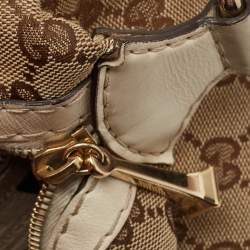Pre Owned Gucci Beige/Off White GG Canvas and Leather Equestrian Horseshoe Satchel