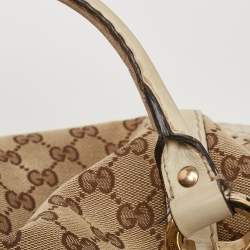 Pre Owned Gucci Beige/Off White GG Canvas and Leather Equestrian Horseshoe Satchel