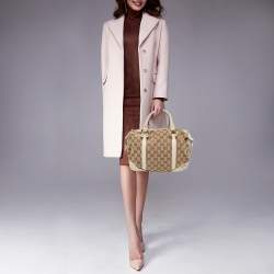 Pre Owned Gucci Beige/Off White GG Canvas and Leather Equestrian Horseshoe Satchel