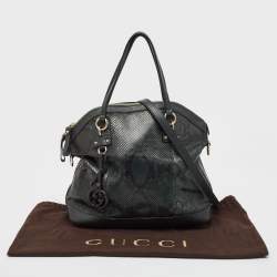 Pre Owned Gucci Green/Black Python and Leather Interlocking G Charm Bag