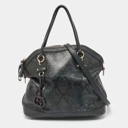Pre Owned Gucci Green/Black Python and Leather Interlocking G Charm Bag