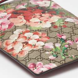 Pre Owned Gucci Old Rose GG Supreme Blooms Canvas and Suede Zip Pouch
