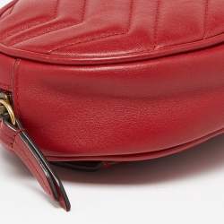 Pre Owned Gucci Red Matelassé Leather GG Marmont Belt Bag