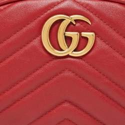 Pre Owned Gucci Red Matelassé Leather GG Marmont Belt Bag