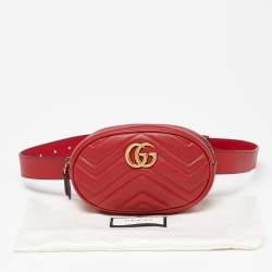 Pre Owned Gucci Red Matelassé Leather GG Marmont Belt Bag