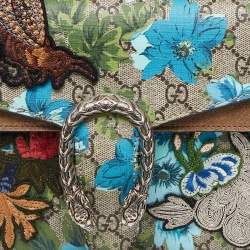Pre Owned Gucci Blue/Beige GG Supreme Canvas and Suede Small Embroidered Dionysus Shoulder Bag