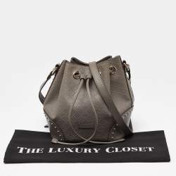 Pre Owned Gucci Grey Diamante Leather Medium Hilary Bucket Bag