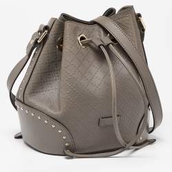 Pre Owned Gucci Grey Diamante Leather Medium Hilary Bucket Bag