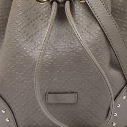 Pre Owned Gucci Grey Diamante Leather Medium Hilary Bucket Bag