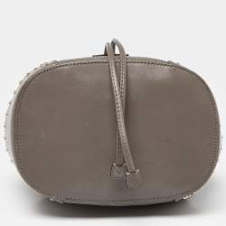 Pre Owned Gucci Grey Diamante Leather Medium Hilary Bucket Bag