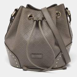 Pre Owned Gucci Grey Diamante Leather Medium Hilary Bucket Bag