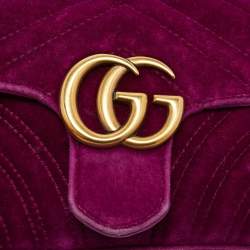 Gucci Purple Matelassé Velvet Small GG Marmont Shoulder Bag