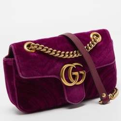 Gucci Purple Matelassé Velvet Small GG Marmont Shoulder Bag