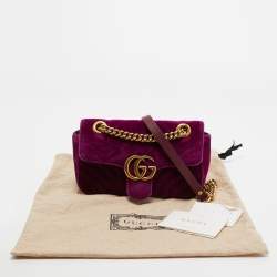 Gucci Purple Matelassé Velvet Small GG Marmont Shoulder Bag