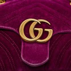 Gucci Purple Matelassé Velvet Small GG Marmont Shoulder Bag